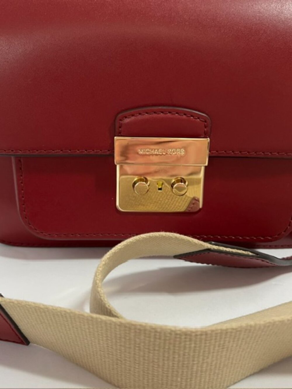 Michael Kors Leather Sloan Editor Large Shoulder Bag Dark Cherry 2 Straps - Picture 2 of 14